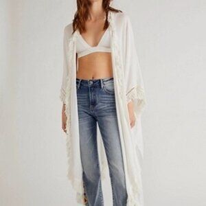 Free People Sun Bleached Fringe Kimono (Natural, One-Size)